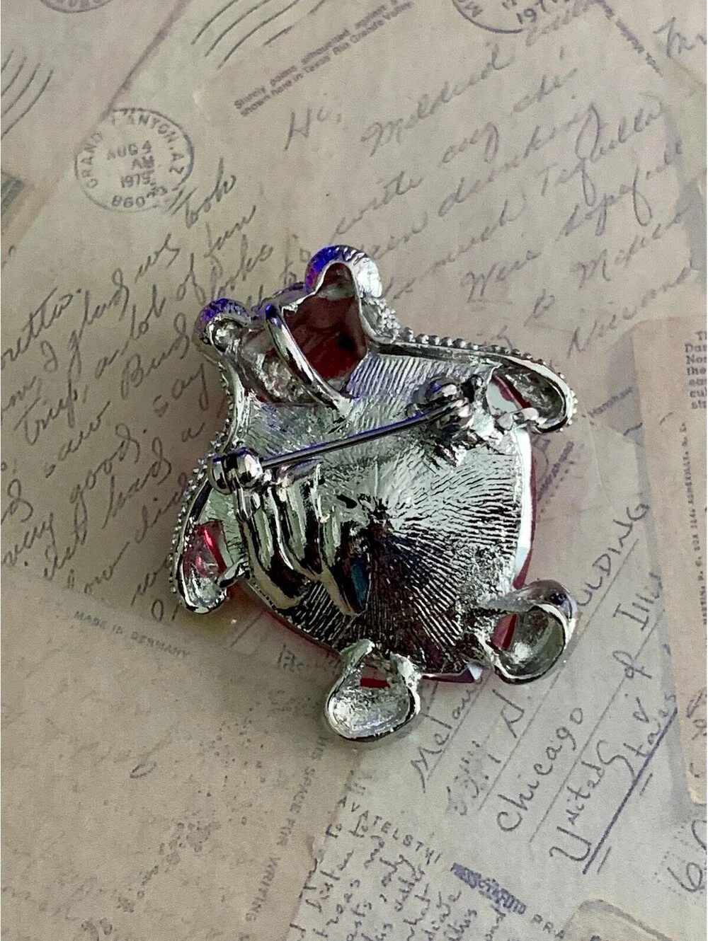 Sparkling Pink Heart Teddy Bear Brooch with Rhinestone Details